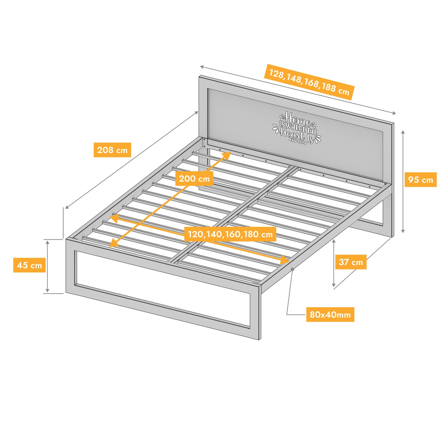 Metallbett Ryka Standard M14 – stabiles Bettgestell Metall