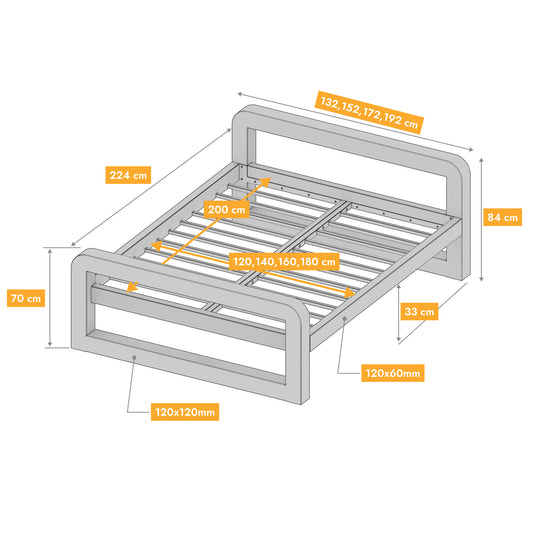 Metallbett Ryka Round geschlossen – Profil 120 x 120 mm