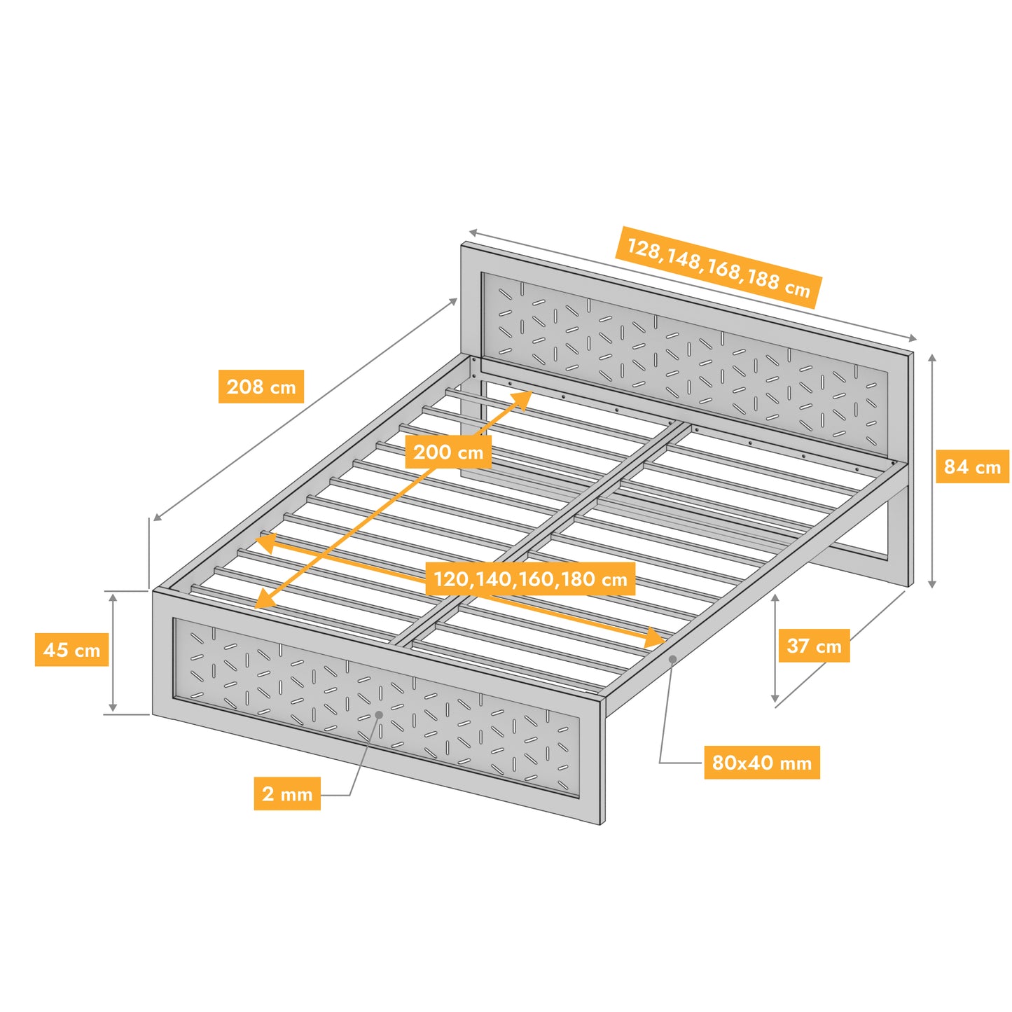 Metallbett Ryka Perfor M3 – stabiles Bettgestell Metall