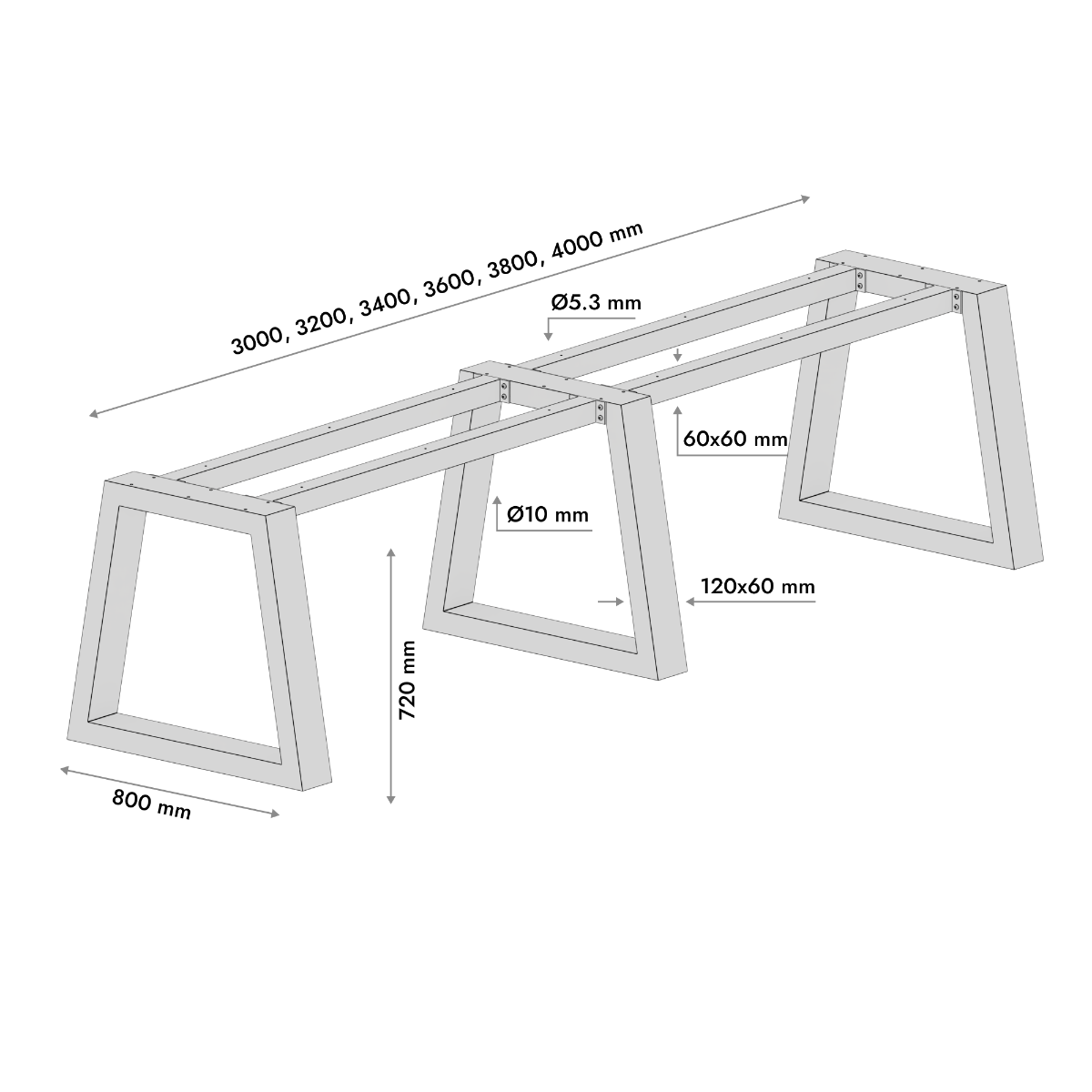 Tischbeine aus Metall Nemesis Extreme Long